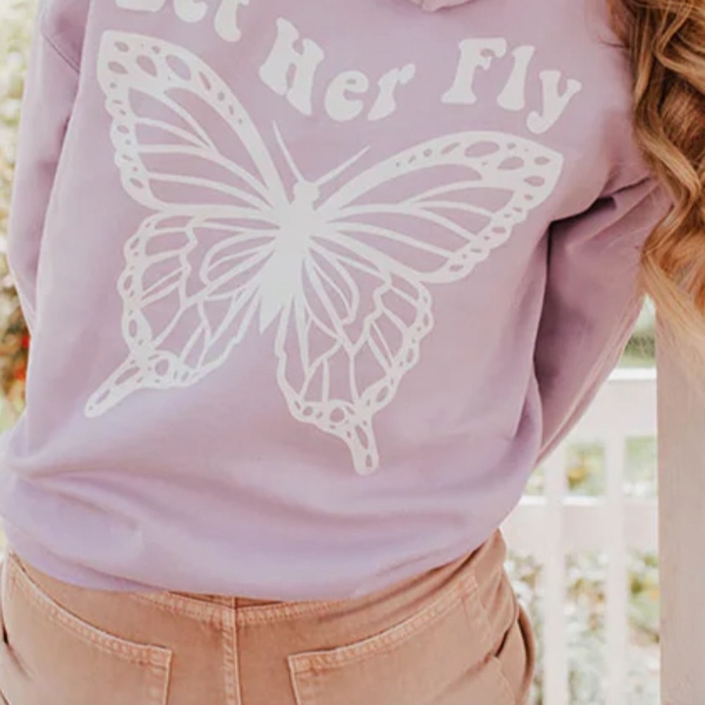Let her fly butterfly hoodie in lavender